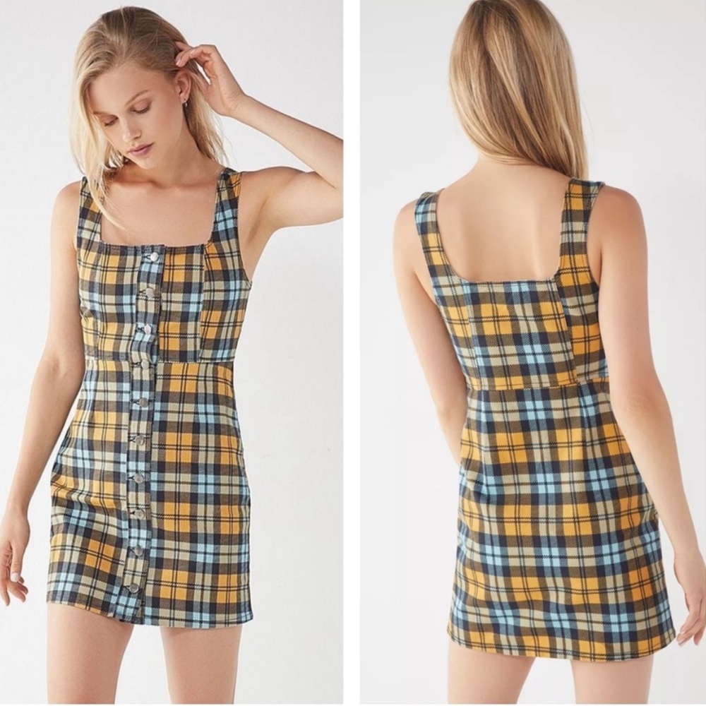 Urban Outfitters Yellow Blue Plaid Mini Dress
